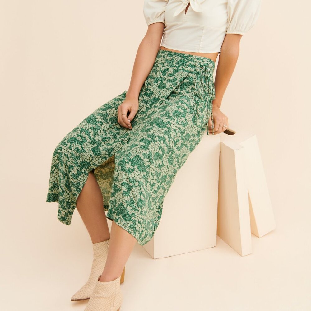 Free People Yasmin Floral Wrap Midi Skirt Size S